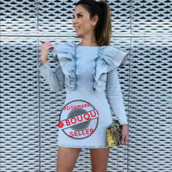 BLOGGERS FAVORITE ZARA RUFFLED SHORT DENIM DRESS - Picture 7 of 9